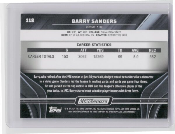 2023 Topps Composite Barry Sanders #118 Lions - Image 3