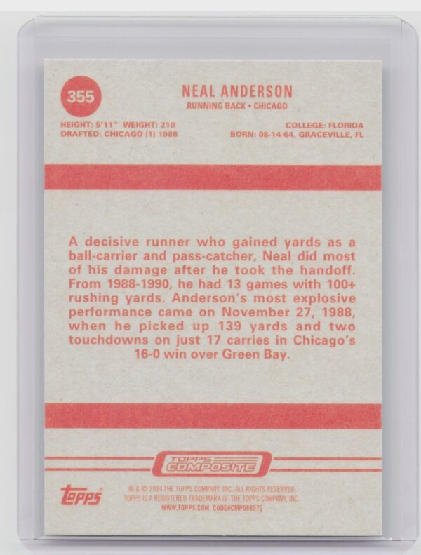 2023 Topps Composite Neal Anderson #355 Bears - Image 3