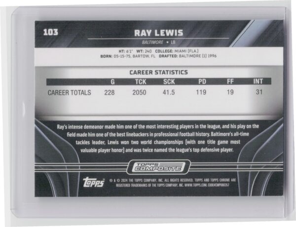 2023 Topps Composite Ray Lewis #103 Ravens - Image 3