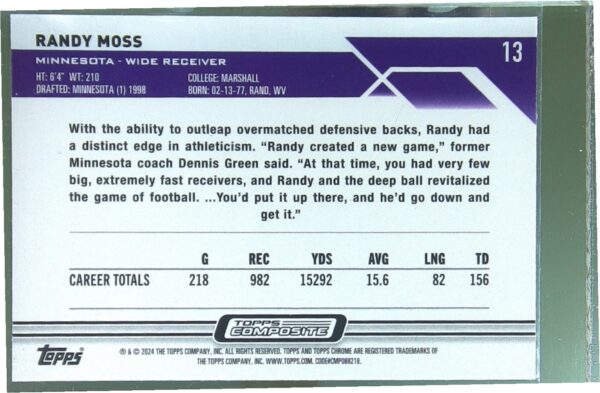 2023 Topps Composite Topps Chrome Randy Moss #13 Vikings - Image 3