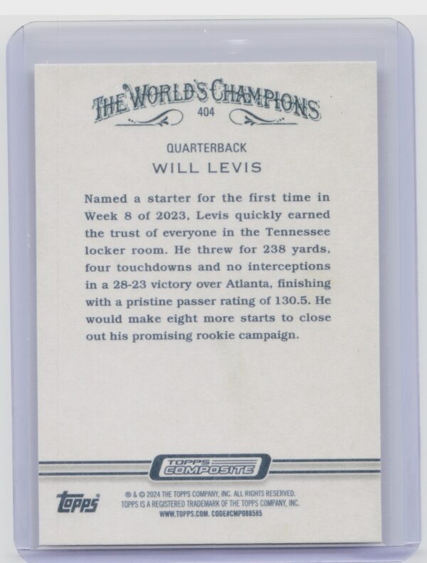 2023 Topps Composite Will Levis RC #404 Titans - Image 3