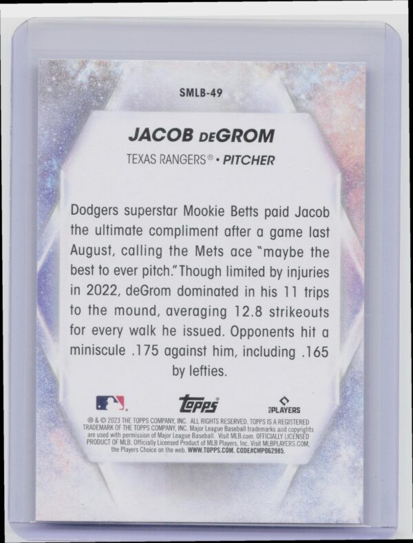 2023 Topps Jacob deGrom #SMLB-49 Rangers Stars of MLB - Image 3