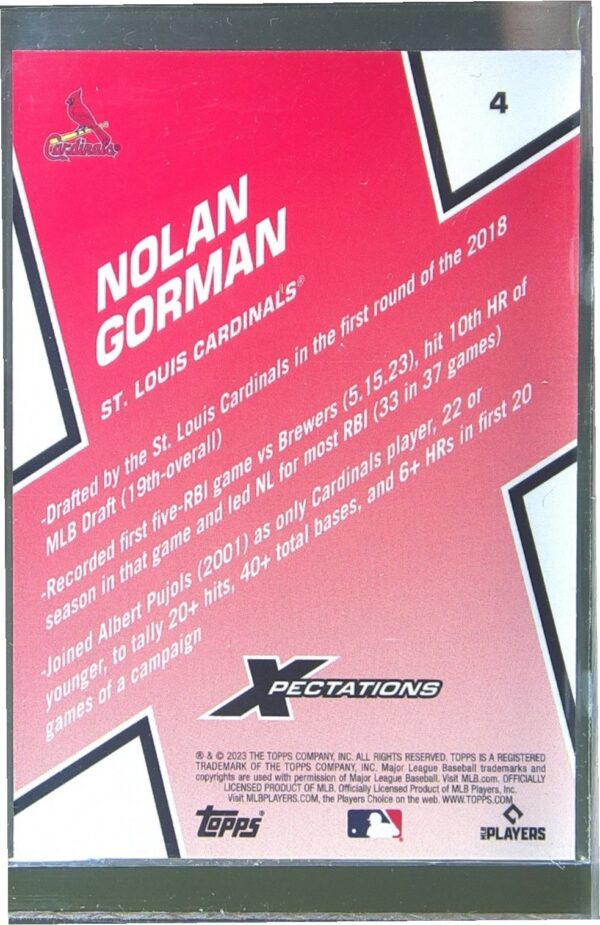 2023 Topps Xpectations Nolan Gorman Iridescent /49 RC #4 Cardinals - Image 3
