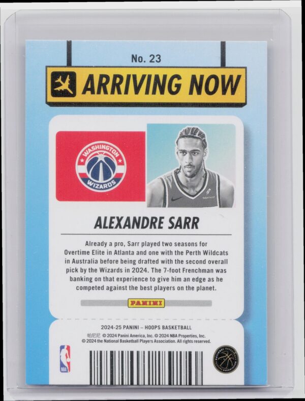 2024-25 Hoops Alexandre Sarr #23 Wizards Arriving Now - Image 3
