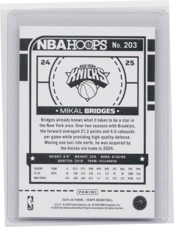 2024-25 Hoops Mikal Bridges Purple #203 Knicks - Image 3
