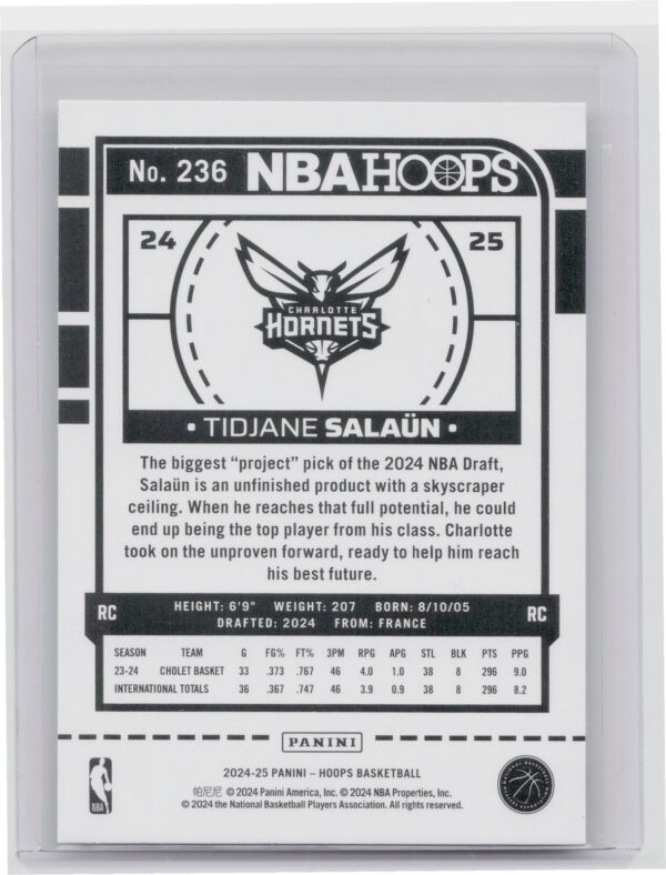 2024-25 Hoops Tidjane Salaun RC #236 Hornets - Image 3