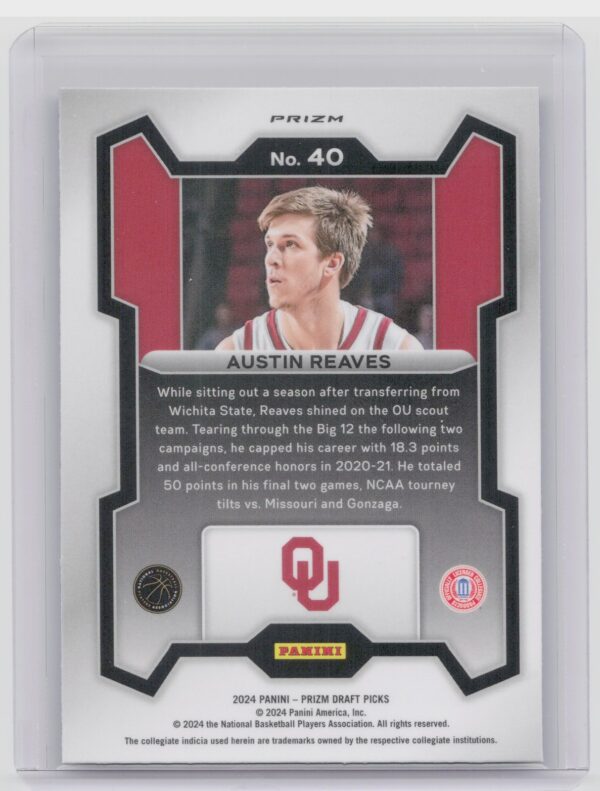 2024-25 Panini Prizm Draft Picks Austin Reaves Prizms Purple Wave #40 Sooners - Image 3