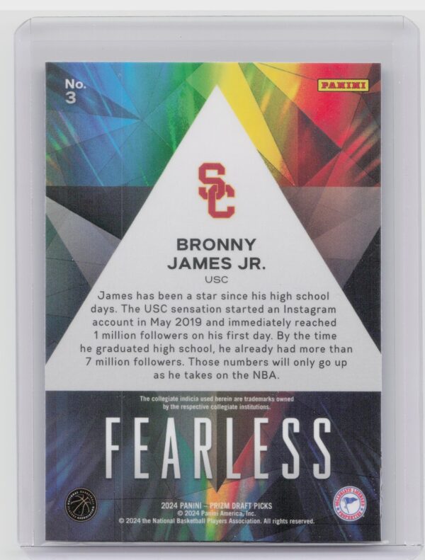 2024-25 Panini Prizm Draft Picks Bronny James Jr. RC #3 Trojans Fearless - Image 3