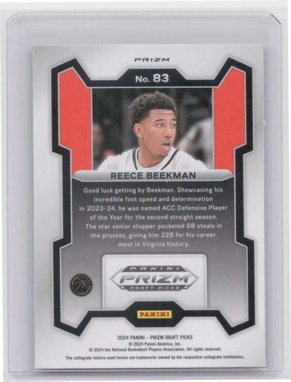 2024-25 Panini Prizm Draft Picks Reece Beekman Prizms Purple Wave RC #83 Cavs - Image 3