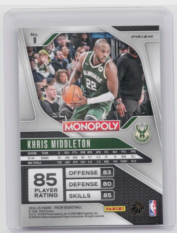 2024-25 Panini Prizm Monopoly Khris Middleton Red Prizms #9 Bucks - Image 3
