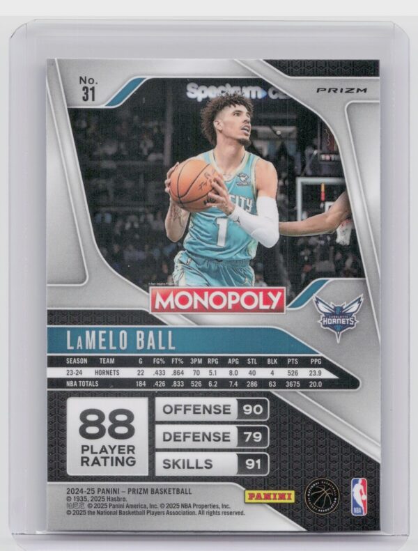 2024-25 Panini Prizm Monopoly LaMelo Ball Silver Prizms #31 Hornets - Image 3