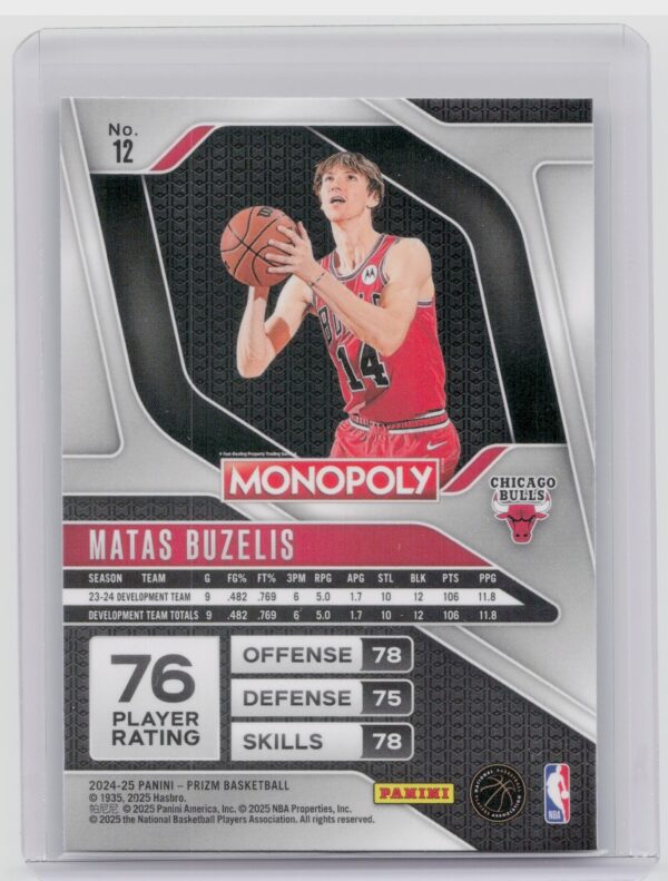 2024-25 Panini Prizm Monopoly Matas Buzelis RC 12 Bulls - Image 3