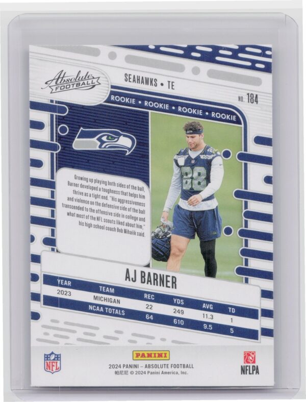 2024 Absolute AJ Barner Red and Blue RC #184 Seahawks - Image 3