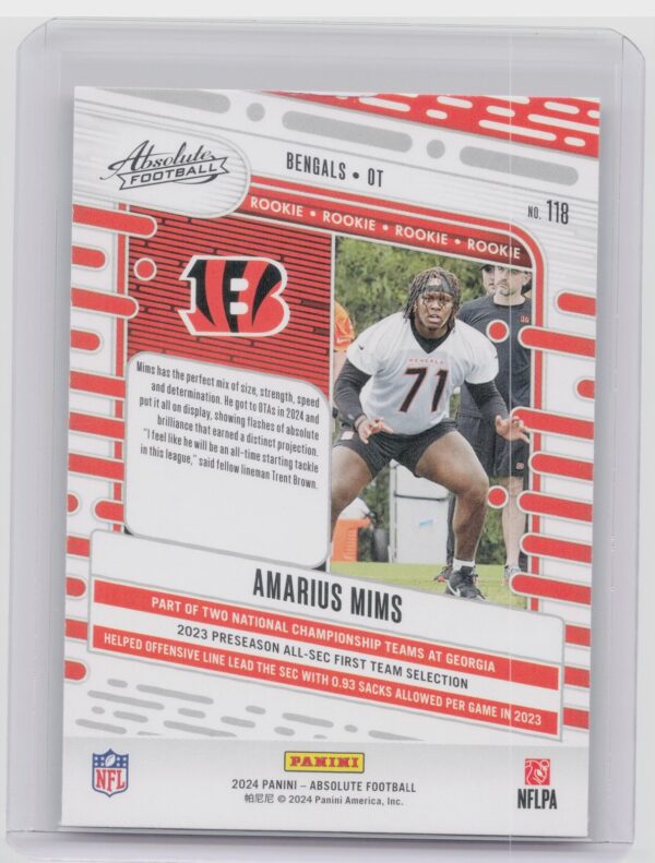 2024 Absolute Amarius Mims Red and Blue RC #118 Bengals - Image 3