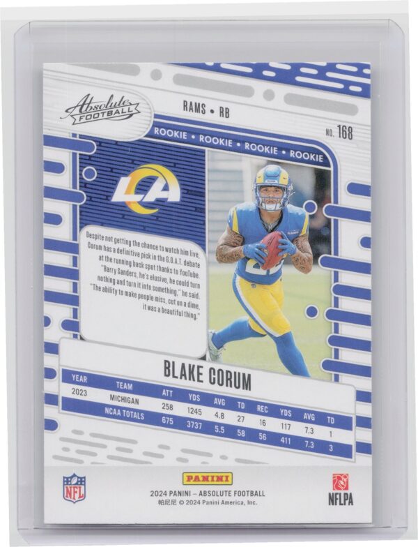 2024 Absolute Blake Corum Red and Blue RC 168 Rams - Image 3