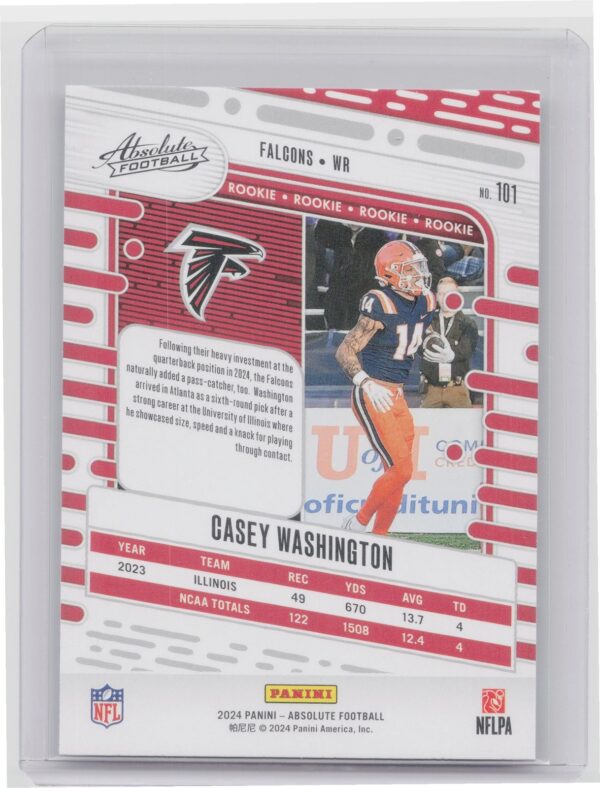 2024 Absolute Casey Washington RC 101 Falcons - Image 3