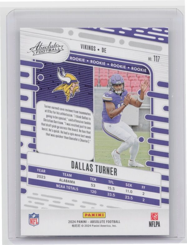 2024 Absolute Dallas Turner Red and Blue RC 117 Vikings - Image 3