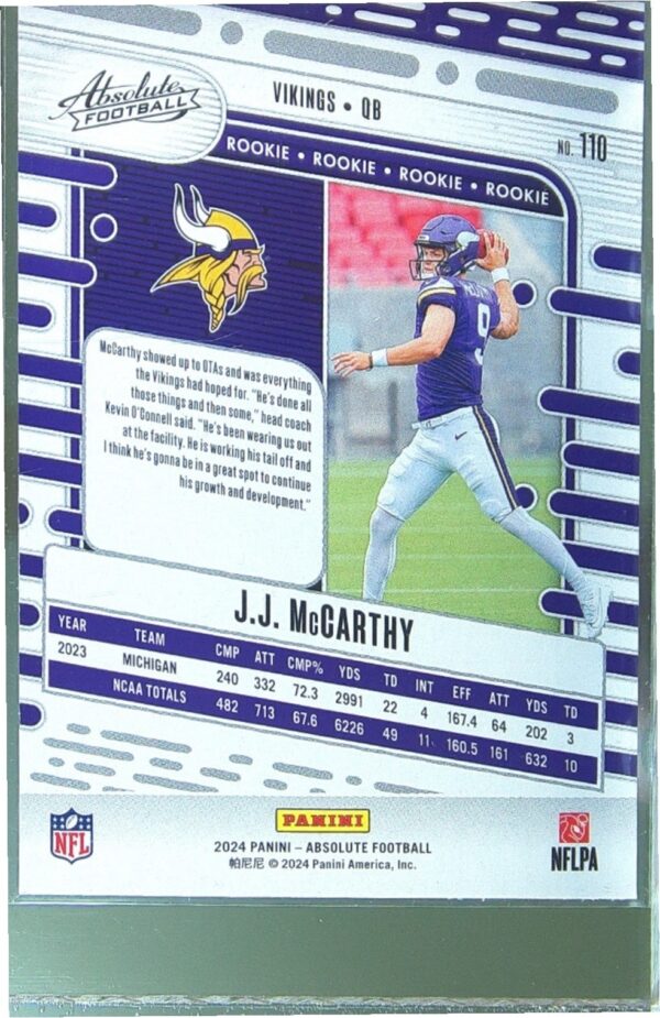 2024 Absolute J.J. McCarthy Retail RC #110 Vikings - Image 3