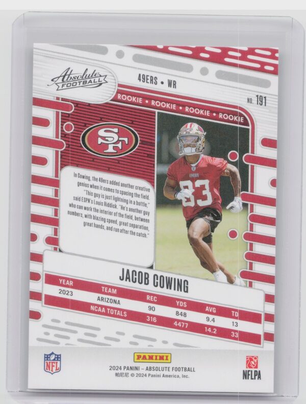 2024 Absolute Jacob Cowing Yellow RC 191 49ers - Image 3