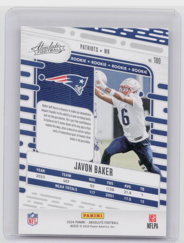 2024 Absolute Javon Baker Red and Blue RC 180 Patriots - Image 3