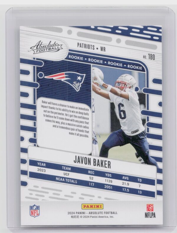 2024 Absolute Javon Baker Red and Blue RC 180 Patriots - Image 3