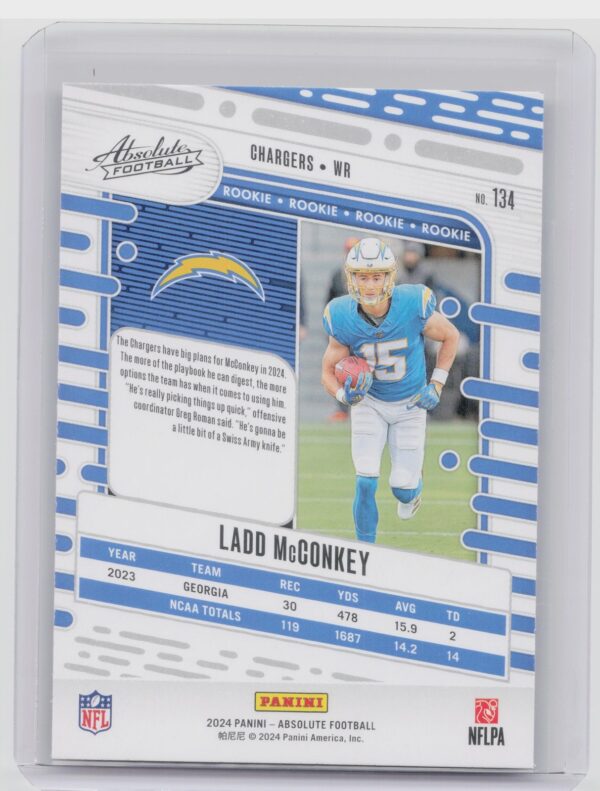2024 Absolute Ladd McConkey Red and Blue RC 134 Chargers - Image 3