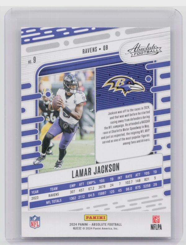 2024 Absolute Lamar Jackson Red and Blue RC 9 Ravens - Image 3
