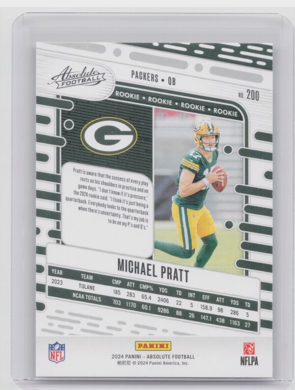 2024 Absolute Michael Pratt Red and Blue RC #200 Packers - Image 3
