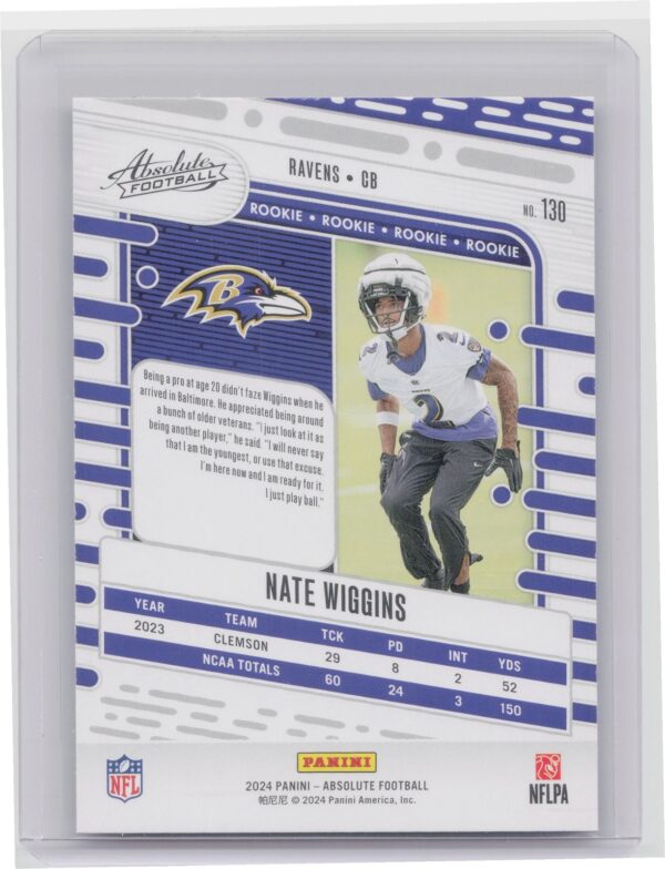 2024 Absolute Nate Wiggins Red and Blue RC #130 Ravens - Image 3