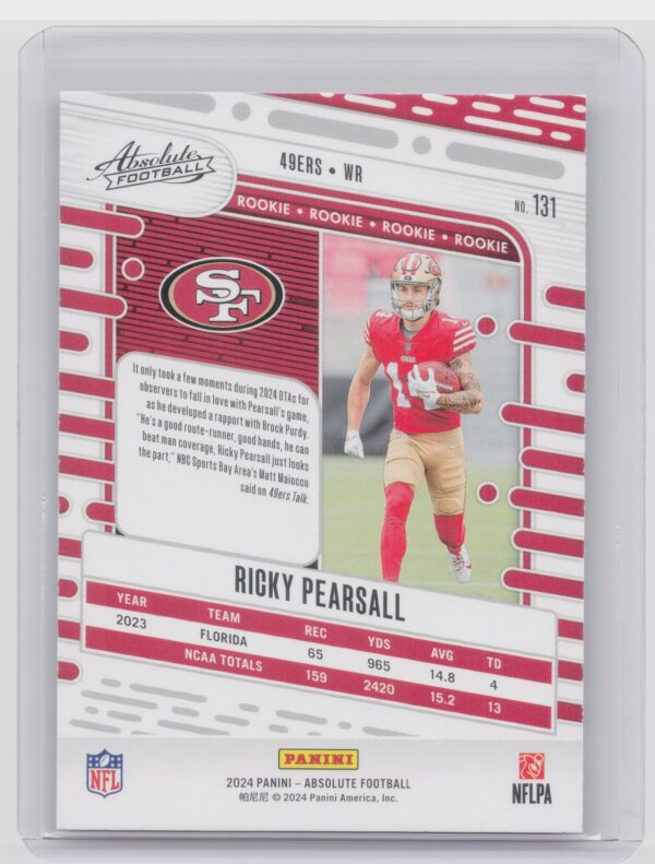 2024 Absolute Ricky Pearsall Red and Blue RC 131 49ers - Image 3