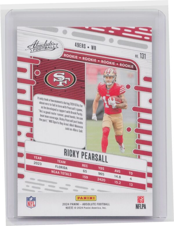 2024 Absolute Ricky Pearsall Yellow RC 131 49ers - Image 3