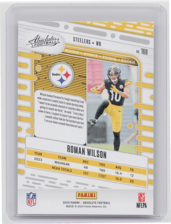 2024 Absolute Roman Wilson Yellow RC 169 Steelers - Image 3