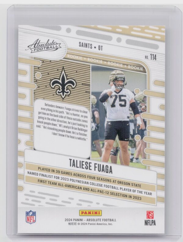 2024 Absolute Taliese Fuaga Red and Blue RC 114 Saints - Image 3