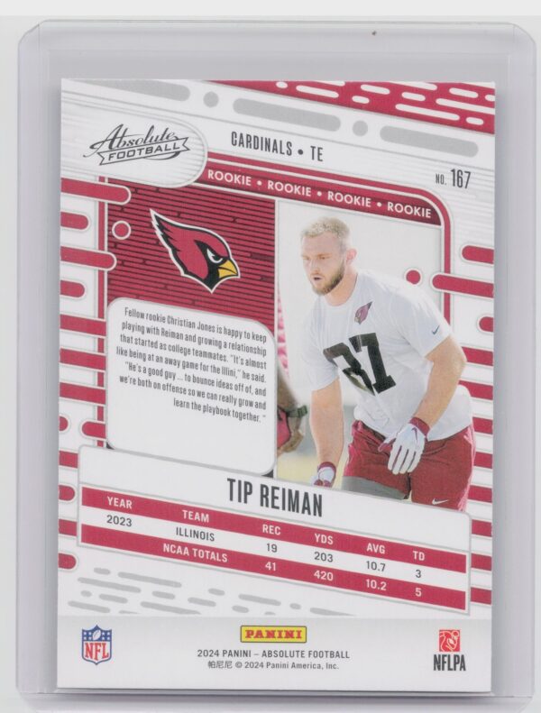2024 Absolute Tip Reiman Red and Blue RC 167 Cardinals - Image 3