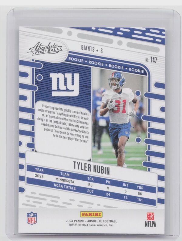 2024 Absolute Tyler Nubin Red and Blue RC #147 Giants - Image 3