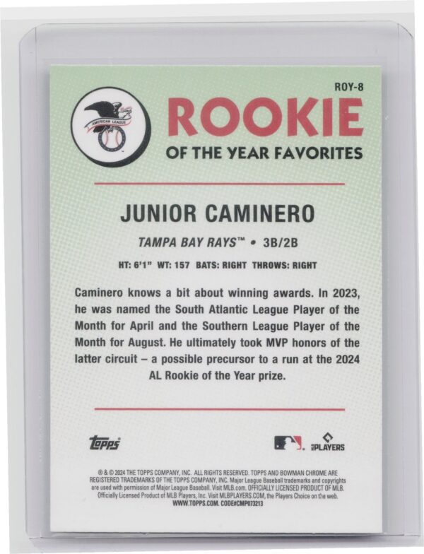 2024 Bowman Junior Caminero #ROY-8 Rays Rookie of the Year Favorites - Image 3