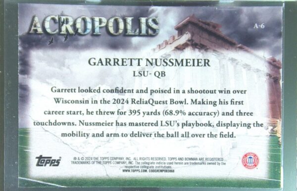 2024 Bowman University Chrome Garrett Nussmeier #A-6 Tigers Acropolis - Image 3