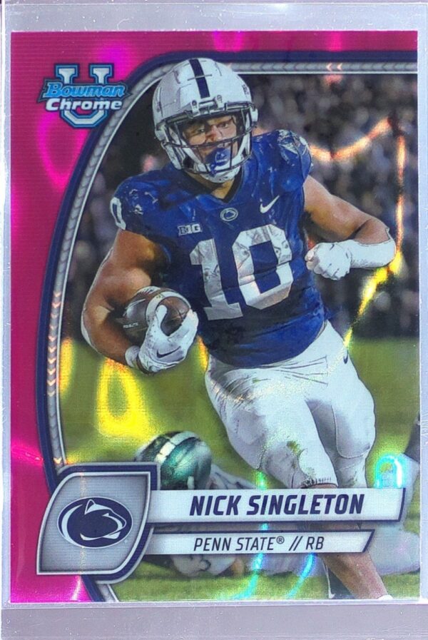 2024 Bowman University Chrome Nick Singleton Pink Lava Refractor RC 188 Lions
