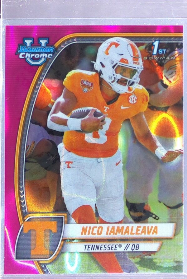 2024 Bowman University Chrome Nico Iamaleava Pink Lava Refractor 139 Volunteers