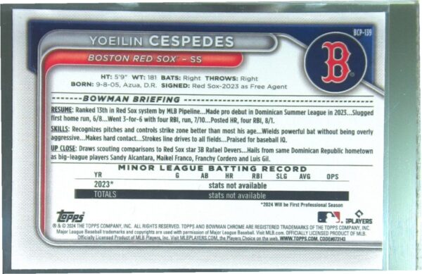 2024 Bowman Yoeilin Cespedes #BCP-139 Sox Chrome Prospects - Image 3