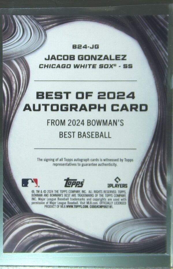 2024 Bowman's Best Jacob Gonzalez Auto #B24-JG Sox Best of 2024 Autographs - Image 3