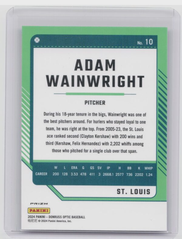2024 Donruss Adam Wainwright Optic Blue Velocity Prizm #10 Cardinals - Image 3