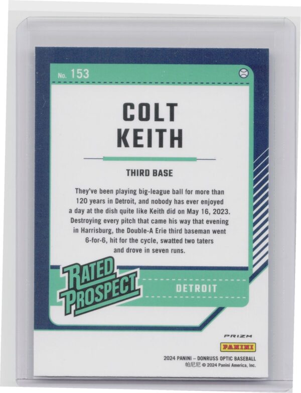 2024 Donruss Colt Keith Laser #153 Tigers - Image 3