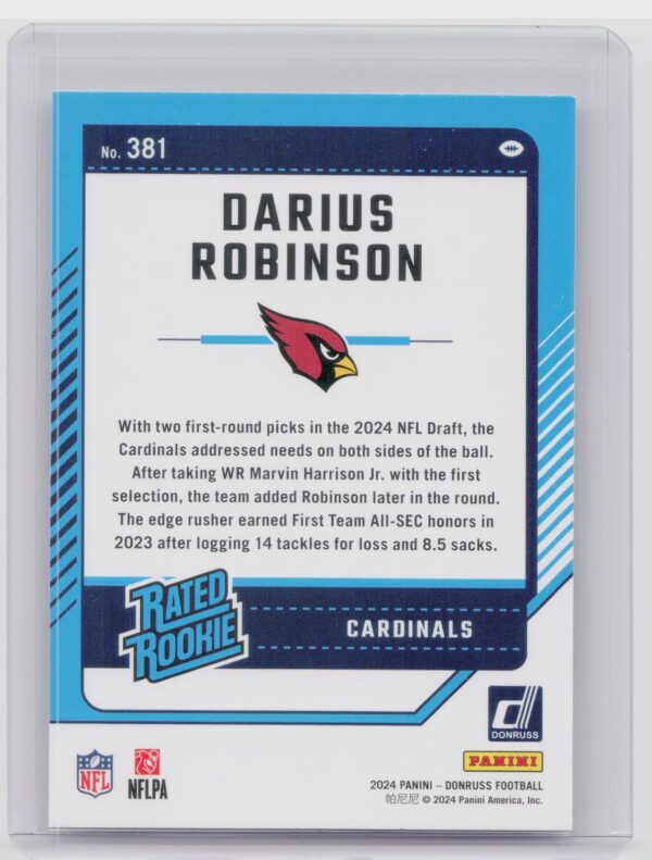 2024 Donruss Darius Robinson 381 Cardinals - Image 3