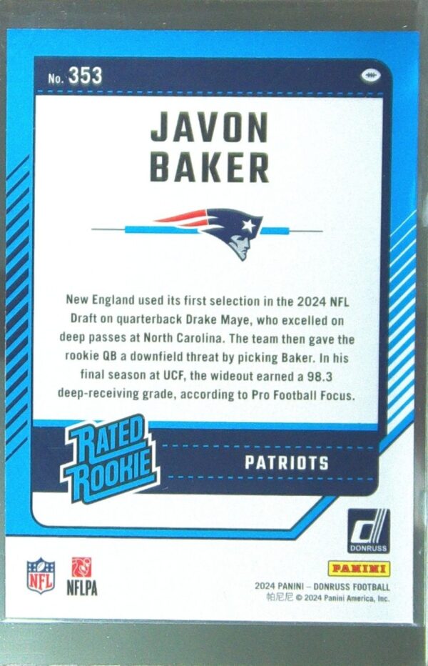 2024 Donruss Javon Baker RC #353 Patriots - Image 3