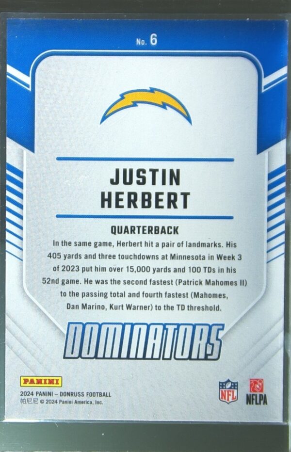 2024 Donruss Justin Herbert 6 Chargers Dominators - Image 3