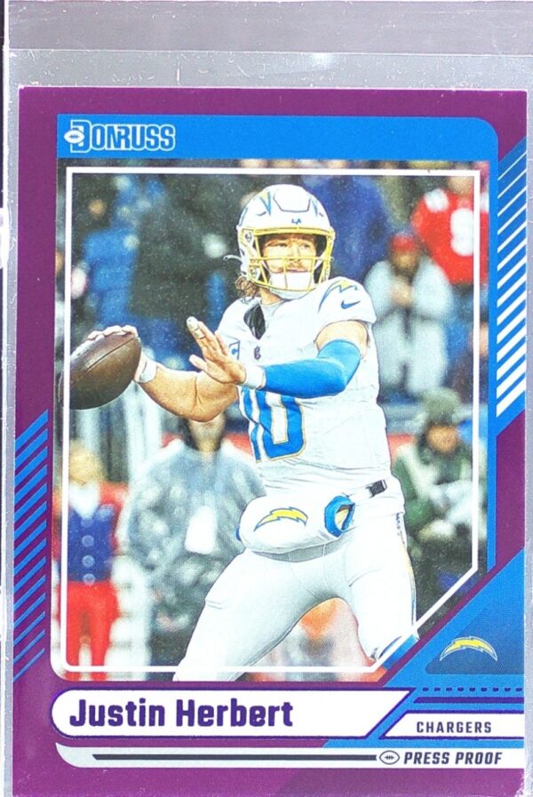 2024 Donruss Justin Herbert Press Proof Purple 250 Chargers