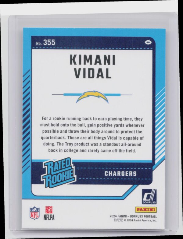 2024 Donruss Kimani Vidal RC 355 Chargers - Image 3