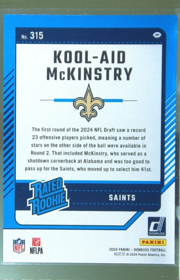 2024 Donruss Kool-Aid McKinstry Press Proof Green RC 315 Saints - Image 3