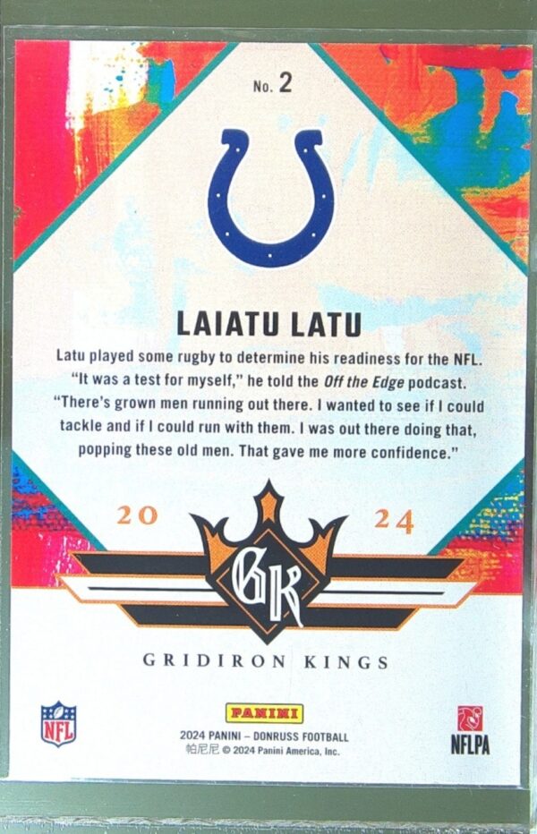 2024 Donruss Laiatu Latu RC #2 Colts Rookie Gridiron Kings - Image 3